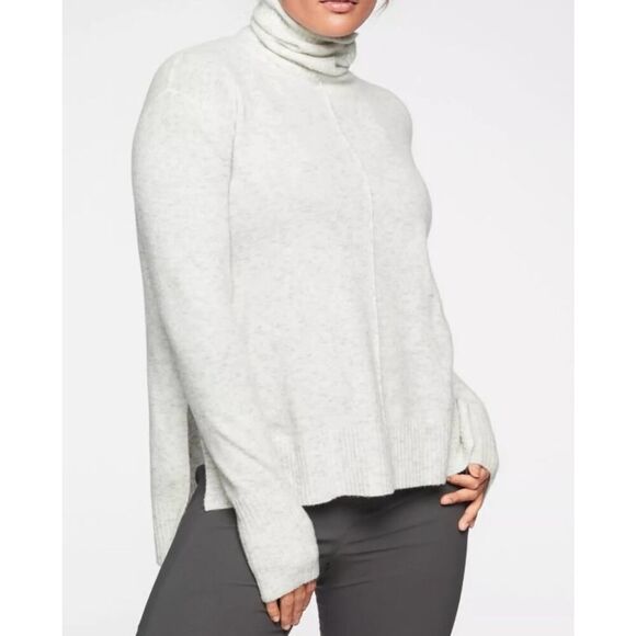 Athleta Transit Pullover Sweater XS Space Dye Cream Gray Turtleneck NWT $98 - Picture 1 of 7